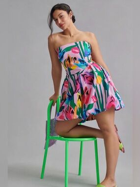 knee length dresses for ladies Hutch "Phoebe" Strapless Floral Dress 11316